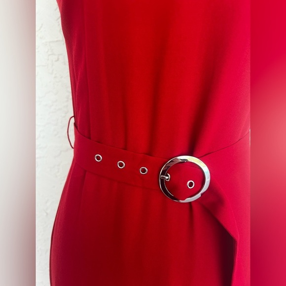 Reformation Laina Midi Dress Cap Sleeve waist Belt Lipstick Red Womens XS NEW - Picture 9 of 11